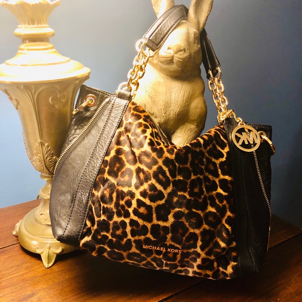 MICHAEL KORS CHEETAH-PRINT calf- hair leather tote